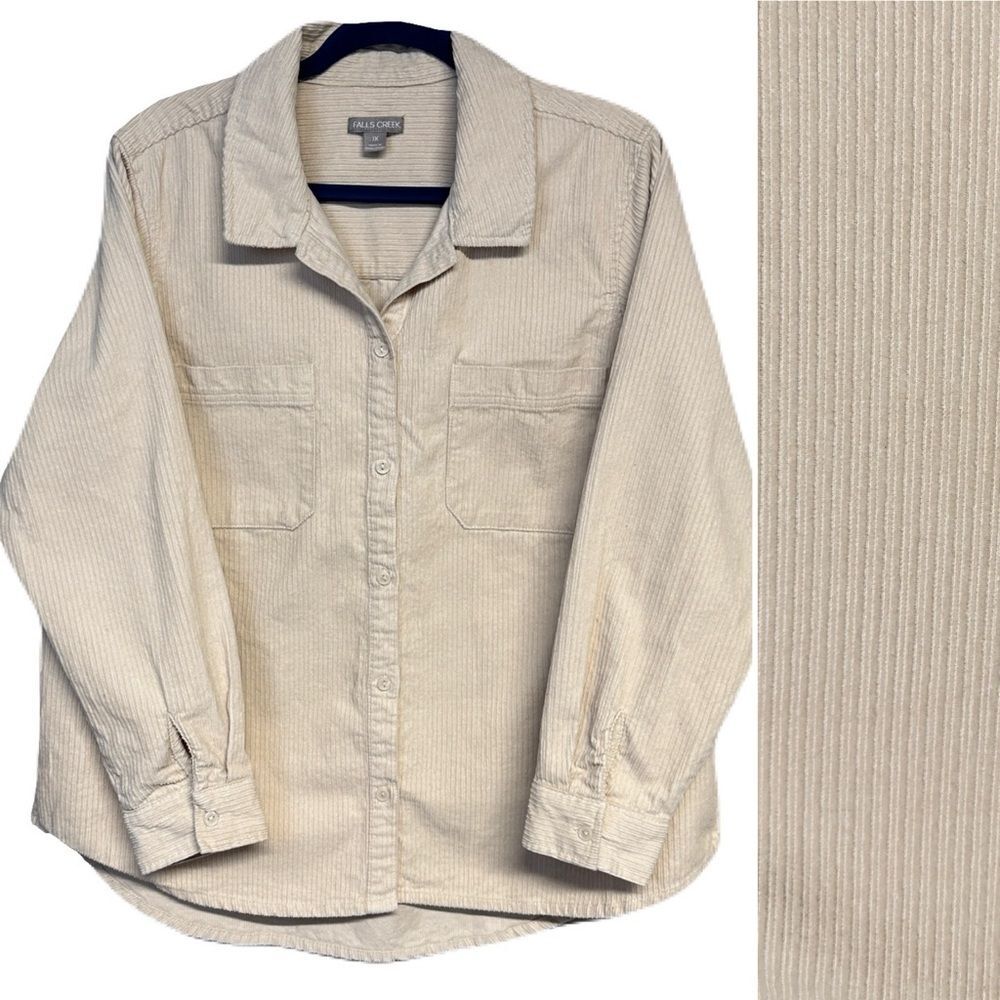 Cream Wide Wale Corduroy Button Up Jacket Shirt Falls Creek 1X Ranch Chore Cabin